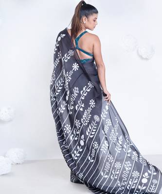 Parallel satin georgette digital printed saree in black color 4