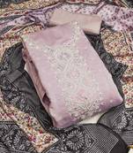 Lavender color sequence heavy roman silk straight churidar dress material