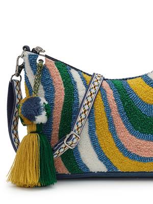 wave stitch blue canvas abstract beaded sling bag 8