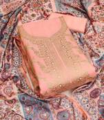 Peach color weaving banarasi jacquard straight churidar dress material