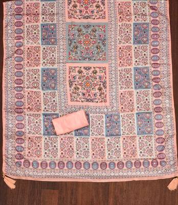 Peach color weaving banarasi jacquard straight churidar dress material 4
