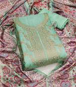 Sea green color weaving banarasi jacquard straight churidar dress material