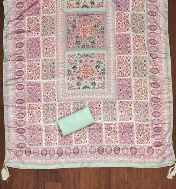 Sea green color weaving banarasi jacquard straight churidar dress material 4