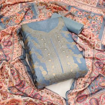 Grey color weaving banarasi jacquard straight churidar dress material 1