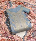 Grey color weaving banarasi jacquard straight churidar dress material