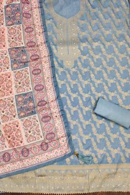 Grey color weaving banarasi jacquard straight churidar dress material 2