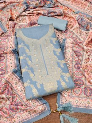 Grey color weaving banarasi jacquard straight churidar dress material 3