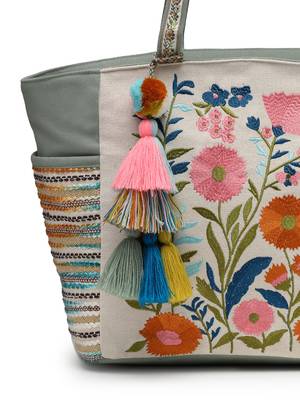 thread bloom sage green cotton floral embroidered tote bag 8