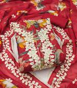 Red color embroidered heavy organza straight churidar dress material