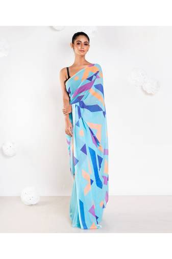 Carol georgette digital printed saree in blue color