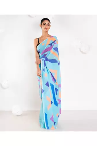 Carol georgette digital printed saree in blue color