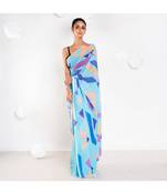 Carol georgette digital printed saree in blue color