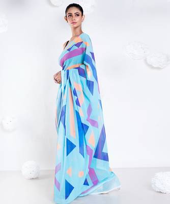 Carol georgette digital printed saree in blue color 2