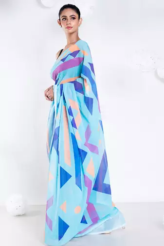 Carol georgette digital printed saree in blue color