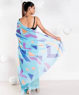 Carol georgette digital printed saree in blue color 3