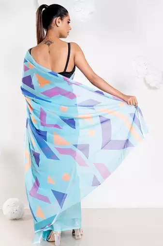 Carol georgette digital printed saree in blue color