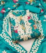 Sky blue color embroidered heavy organza straight churidar dress material