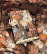 Brown color embellished modal cotton jacquard straight churidar dress material