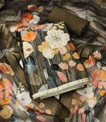 Olive color embellished modal cotton jacquard straight churidar dress material