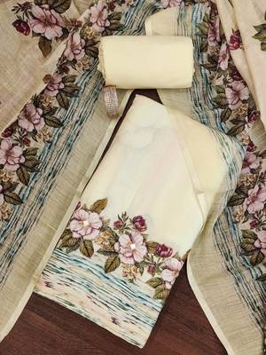 Off white color printed lilan cotton straight churidar dress material 1