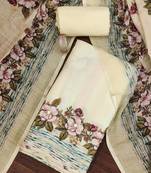 Off white color printed lilan cotton straight churidar dress material