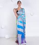 Noelle satin georgette digital printed  saree in grey color