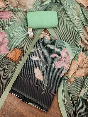 Green color printed heavy organza straight churidar dress material 1
