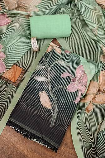 Green color printed heavy organza straight churidar dress material