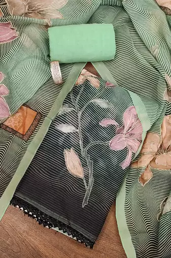 Green color printed heavy organza straight churidar dress material