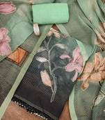 Green color printed heavy organza straight churidar dress material