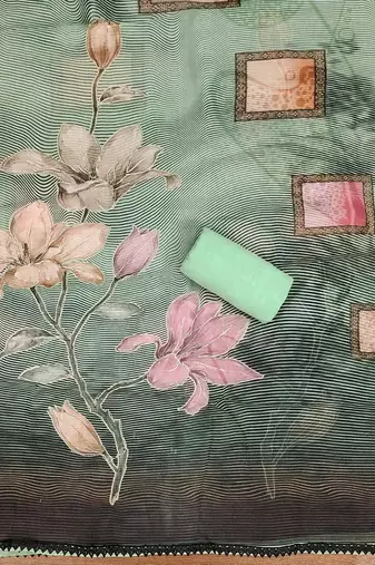 Green color printed heavy organza straight churidar dress material