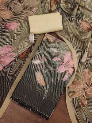 Peach color printed heavy organza straight churidar dress material 1