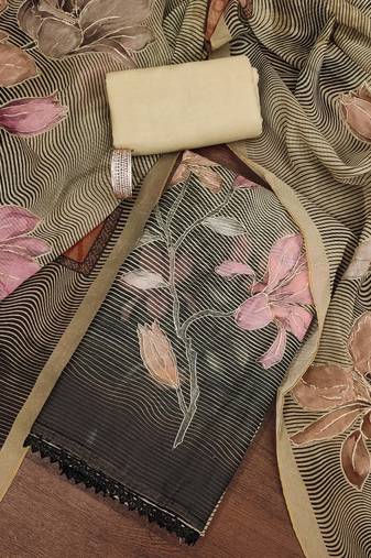 Peach color printed heavy organza straight churidar dress material