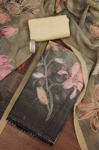 Peach color printed heavy organza straight churidar dress material