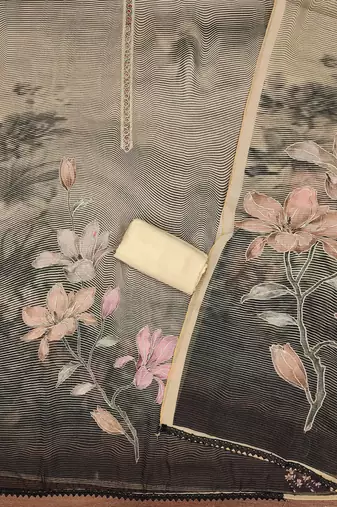 Peach color printed heavy organza straight churidar dress material