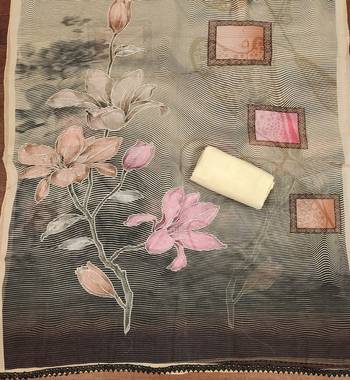 Peach color printed heavy organza straight churidar dress material 3