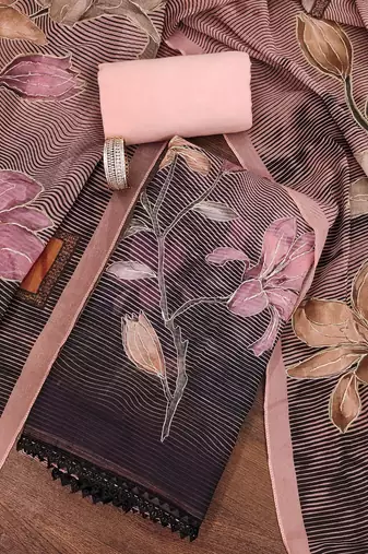 Pink color printed heavy organza straight churidar dress material