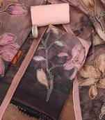 Pink color printed heavy organza straight churidar dress material