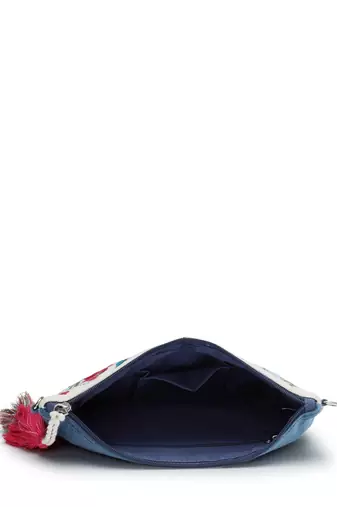 thread bloom off white canvas floral embroidered sling bag