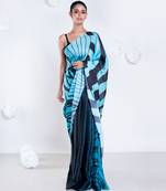 Simone satin georgette digital printed saree in blue color