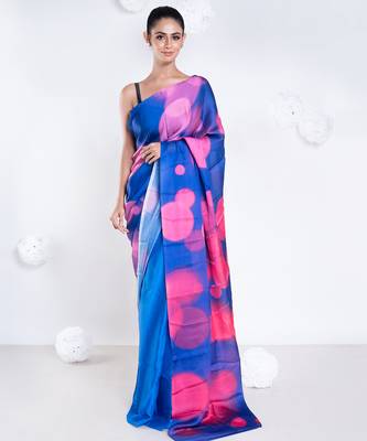 Sara satin georgette digital printed  saree in blue color 1