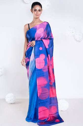 Sara satin georgette digital printed  saree in blue color