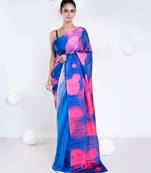 Sara satin georgette digital printed  saree in blue color