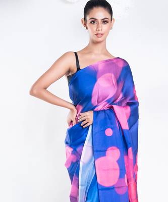Sara satin georgette digital printed  saree in blue color 2