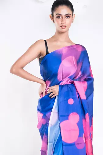 Sara satin georgette digital printed  saree in blue color