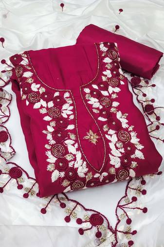 Pink color sequence roman silk straight churidar dress material