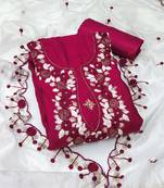 Pink color sequence roman silk straight churidar dress material