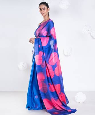 Sara satin georgette digital printed  saree in blue color 3