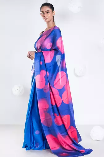 Sara satin georgette digital printed  saree in blue color