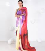 Marie georgette digital printed  saree in yellow color